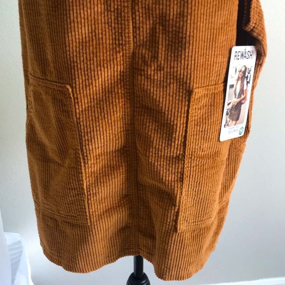 REWASH CORDUROY JUMPER MINI DRESS KHAKI BIG POCKET NEW XL - Picture 6 of 10
